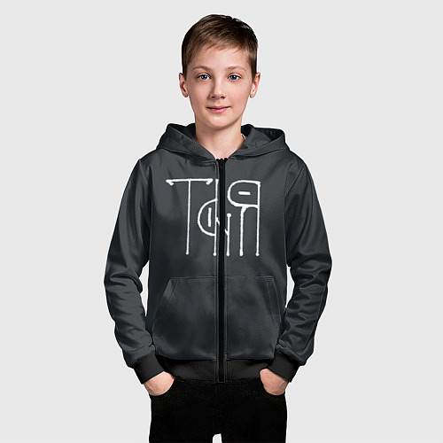 Детская толстовка на молнии Таня вязью - белая надпись / 3D-Черный – фото 3