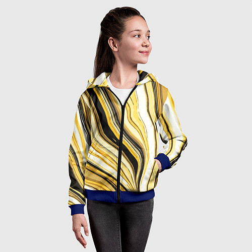 Детская толстовка на молнии Волнистые вертикальные чёрно-жёлтые полосы / 3D-Синий – фото 4