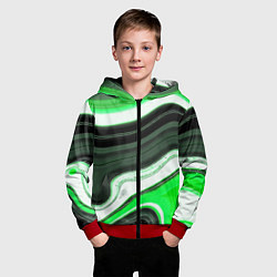 Толстовка на молнии детская Волнистые горизонтальные чёрно-зелёные полосы на б, цвет: 3D-красный — фото 2