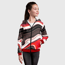 Толстовка на молнии детская Волнистые горизонтальные чёрно-красные полосы на б, цвет: 3D-красный — фото 2