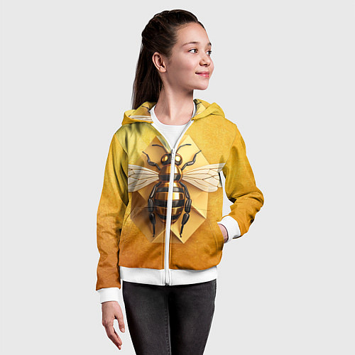 Детская толстовка на молнии Пчела на золоте / 3D-Белый – фото 4