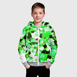 Толстовка на молнии детская Green and white abstraction on a black background, цвет: 3D-меланж — фото 2