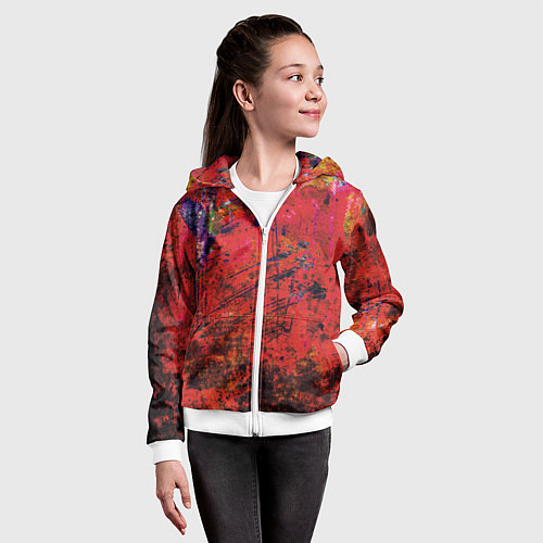 Детская толстовка на молнии Абстракция - dark red grunge / 3D-Белый – фото 4