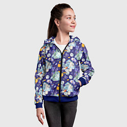 Толстовка на молнии детская Крокусы и зяблик во льдах, цвет: 3D-синий — фото 2