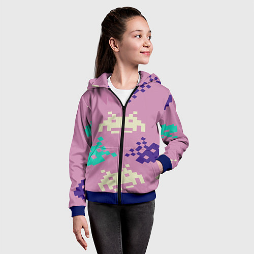 Детская толстовка на молнии Пиксели фильтр / 3D-Синий – фото 4