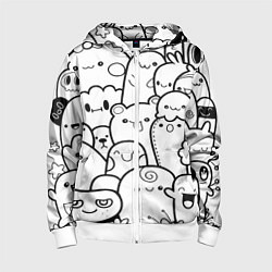 Толстовка на молнии детская Doodle monsters, цвет: 3D-белый