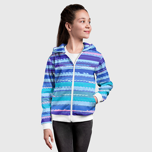 Детская толстовка на молнии Морской сине-голубой абстрактные полосы / 3D-Белый – фото 4