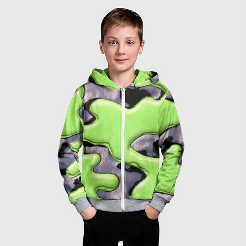 Детская толстовка на молнии Зеленый объемный камуфляж / 3D-Меланж – фото 3