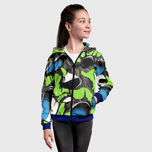 Детская толстовка на молнии Объемный камуфляж из слоев / 3D-Синий – фото 4