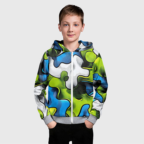Детская толстовка на молнии Камуфляж в стиле графитти / 3D-Меланж – фото 3