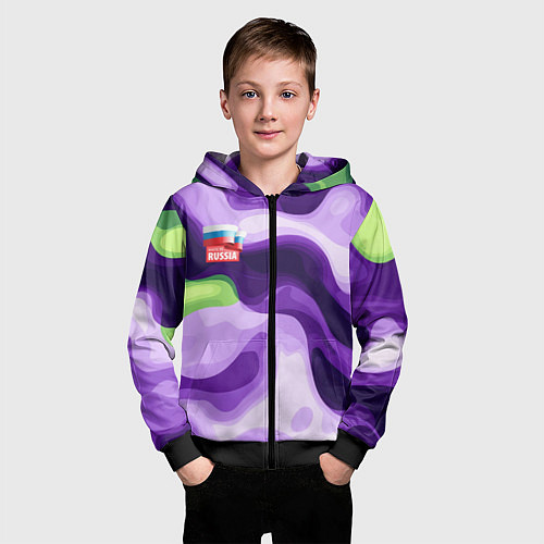 Детская толстовка на молнии Фиолетовый камуфляж Россия / 3D-Черный – фото 3