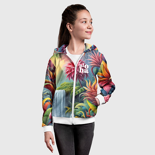 Детская толстовка на молнии Гавайские тропические цветы - алоха / 3D-Белый – фото 4