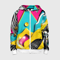 Толстовка на молнии детская Праздничная абстракция, цвет: 3D-белый