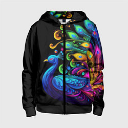 Толстовка на молнии детская Neon peacock - art, цвет: 3D-черный