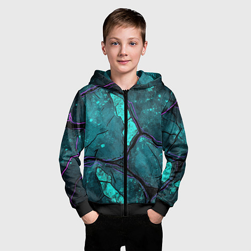 Детская толстовка на молнии Зеленые разломленные плиты с фиолетовой обводкой / 3D-Черный – фото 3