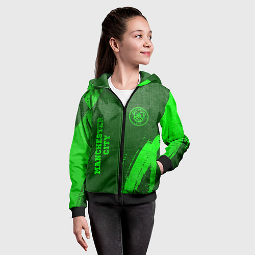 Детская толстовка на молнии Manchester City - green gradient вертикально / 3D-Черный – фото 4