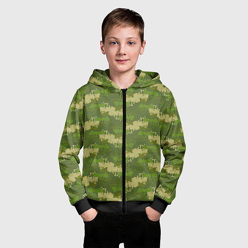 Детская толстовка на молнии Зеленый камуфляж / 3D-Черный – фото 3