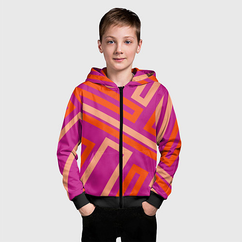 Детская толстовка на молнии Прямоугольники по диагонали-фиолетовый, оранжевый / 3D-Черный – фото 3