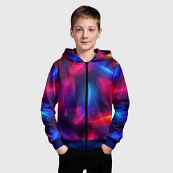 Толстовка на молнии детская Вспыхивающие перья - неоновое свечение, цвет: 3D-синий — фото 2