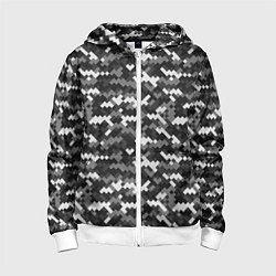 Толстовка на молнии детская Серая пиксельная текстура, цвет: 3D-белый