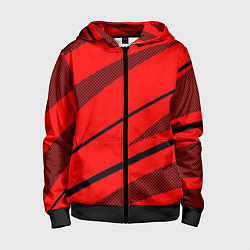 Толстовка на молнии детская Красный с чёрным абстракция полосы, цвет: 3D-черный
