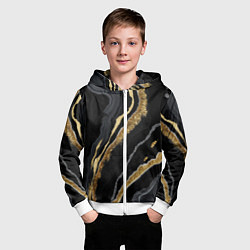 Толстовка на молнии детская Узоры черного мрамора с золотом, цвет: 3D-белый — фото 2
