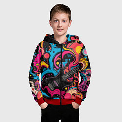 Толстовка на молнии детская Psychedelic abstract guitar, цвет: 3D-красный — фото 2