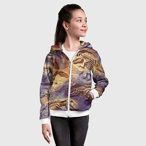 Детская толстовка на молнии Окаменелые динозавры, подарок для палеонтолога / 3D-Белый – фото 4