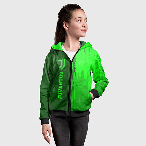 Детская толстовка на молнии Juventus - green gradient по-вертикали / 3D-Черный – фото 4