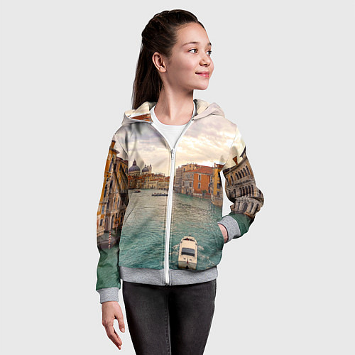 Детская толстовка на молнии Гранд-канал Венеции - городской пейзаж / 3D-Меланж – фото 4