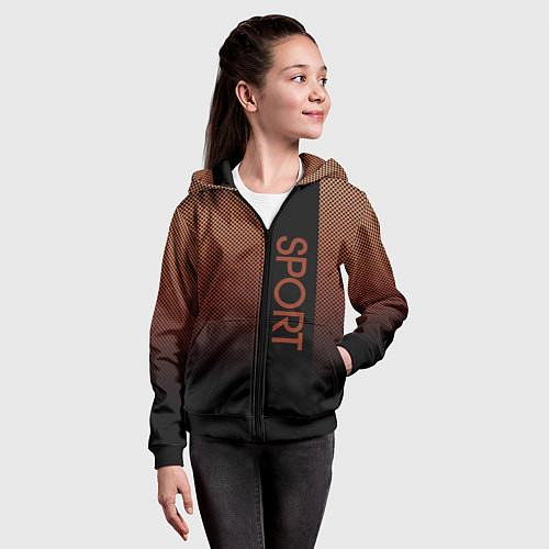 Детская толстовка на молнии Sport коричневый вертикальная полоса / 3D-Черный – фото 4
