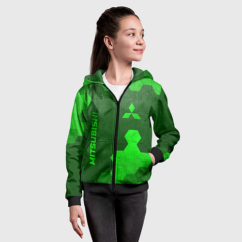 Детская толстовка на молнии Mitsubishi - green gradient вертикально / 3D-Черный – фото 4