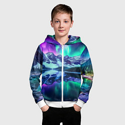 Толстовка на молнии детская Северное сияние над горами - неоновое свечение, цвет: 3D-белый — фото 2