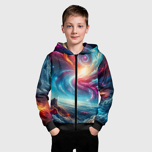 Детская толстовка на молнии Fantastic neon space landscape - ai art fantasy / 3D-Черный – фото 3