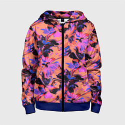 Толстовка на молнии детская Абстрактные цветы - текучая краска, цвет: 3D-синий