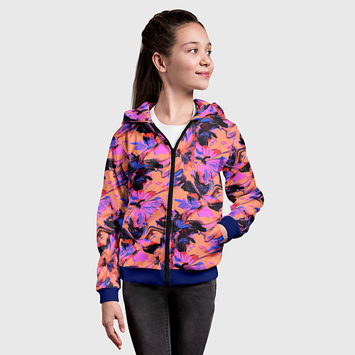 Детская толстовка на молнии Абстрактные цветы - текучая краска / 3D-Синий – фото 4