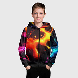 Толстовка на молнии детская Радужные кляксы на черном фоне, цвет: 3D-черный — фото 2