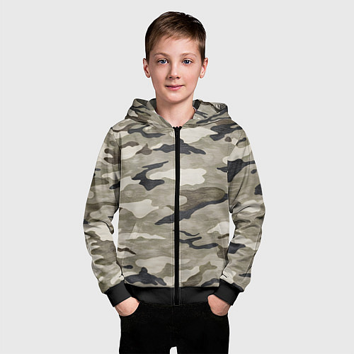 Детская толстовка на молнии Песочный камуфляж / 3D-Черный – фото 3