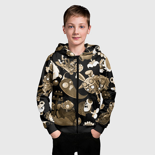 Детская толстовка на молнии Растения против зомби в бежевом цвете / 3D-Черный – фото 3