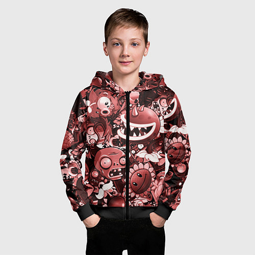 Детская толстовка на молнии Растения против зомби в красном цвете / 3D-Черный – фото 3