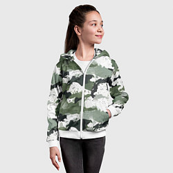 Толстовка на молнии детская Зеленый фактурный камуфляж, цвет: 3D-белый — фото 2