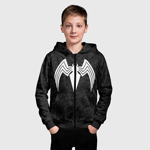 Детская толстовка на молнии Знак венома с текстурой симбиота / 3D-Черный – фото 3