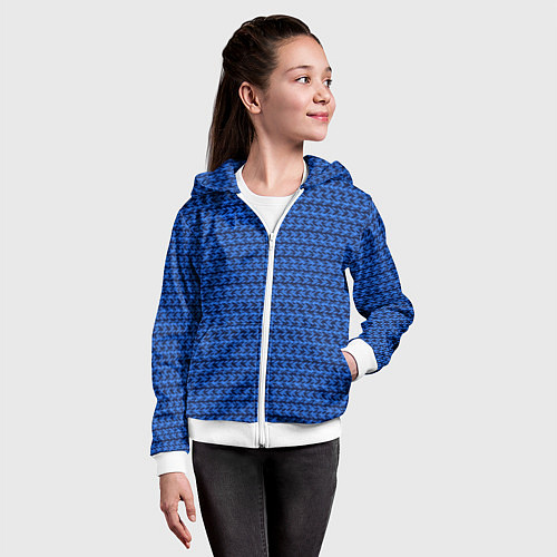 Детская толстовка на молнии Синий полосы узоры / 3D-Белый – фото 4