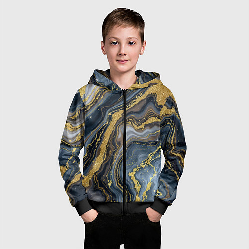 Детская толстовка на молнии Золотые диагонали / 3D-Черный – фото 3