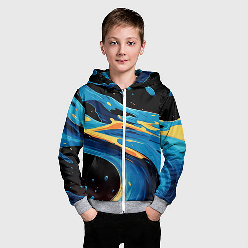 Детская толстовка на молнии Синяя волна из красок / 3D-Меланж – фото 3