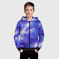 Толстовка на молнии детская Дельфины в волшебном море паттерн, цвет: 3D-черный — фото 2