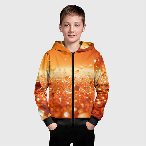 Детская толстовка на молнии Оранжевые блестящие частицы текстура / 3D-Черный – фото 3