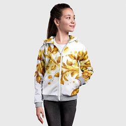 Толстовка на молнии детская Золотые листья на белом, цвет: 3D-меланж — фото 2