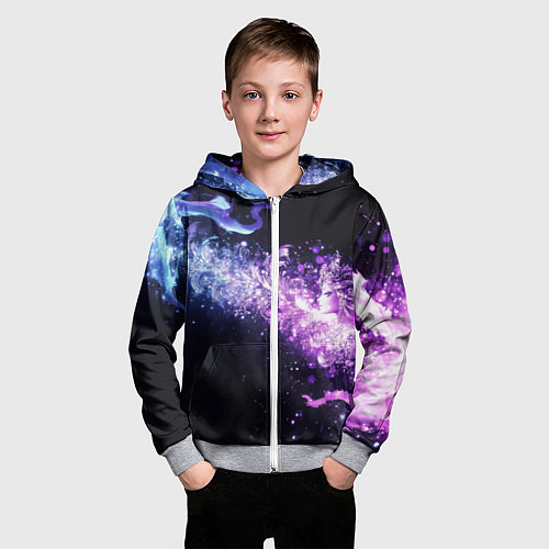 Детская толстовка на молнии Фиолетово-синяя абстрактная волна / 3D-Меланж – фото 3