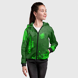Толстовка на молнии детская Cyberpunk 2077 - green gradient вертикально, цвет: 3D-черный — фото 2